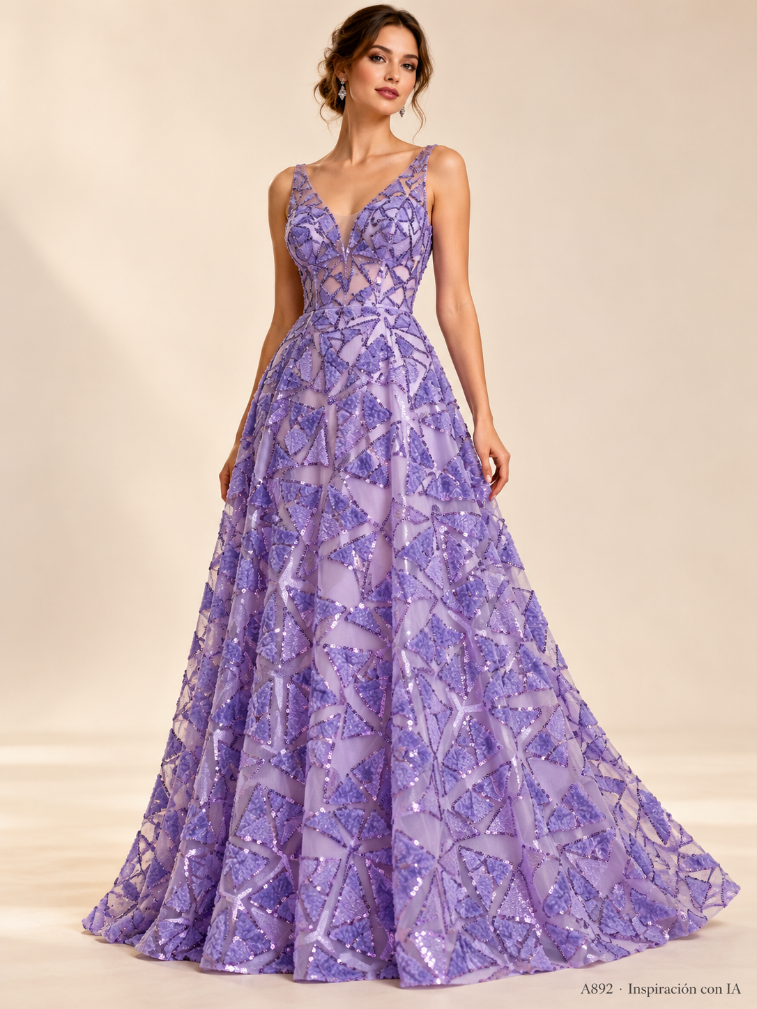 Tul bordado Con Figuras en Terciopelo y Lentejuela Color Lila Claro A892 — Palacio Glamour