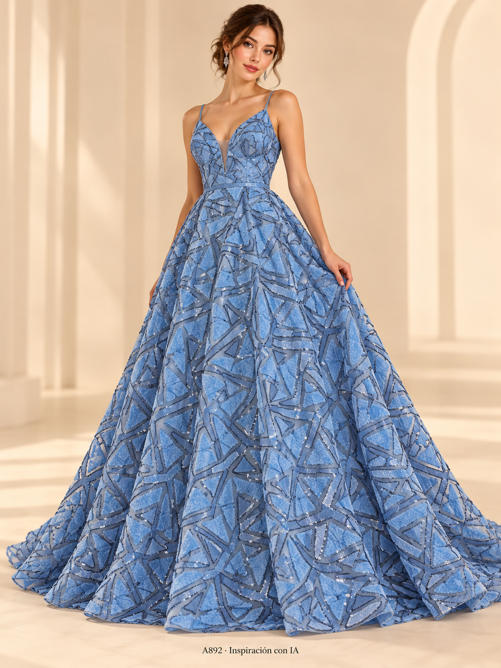 Tul bordado color cielo A892 — Palacio Glamour