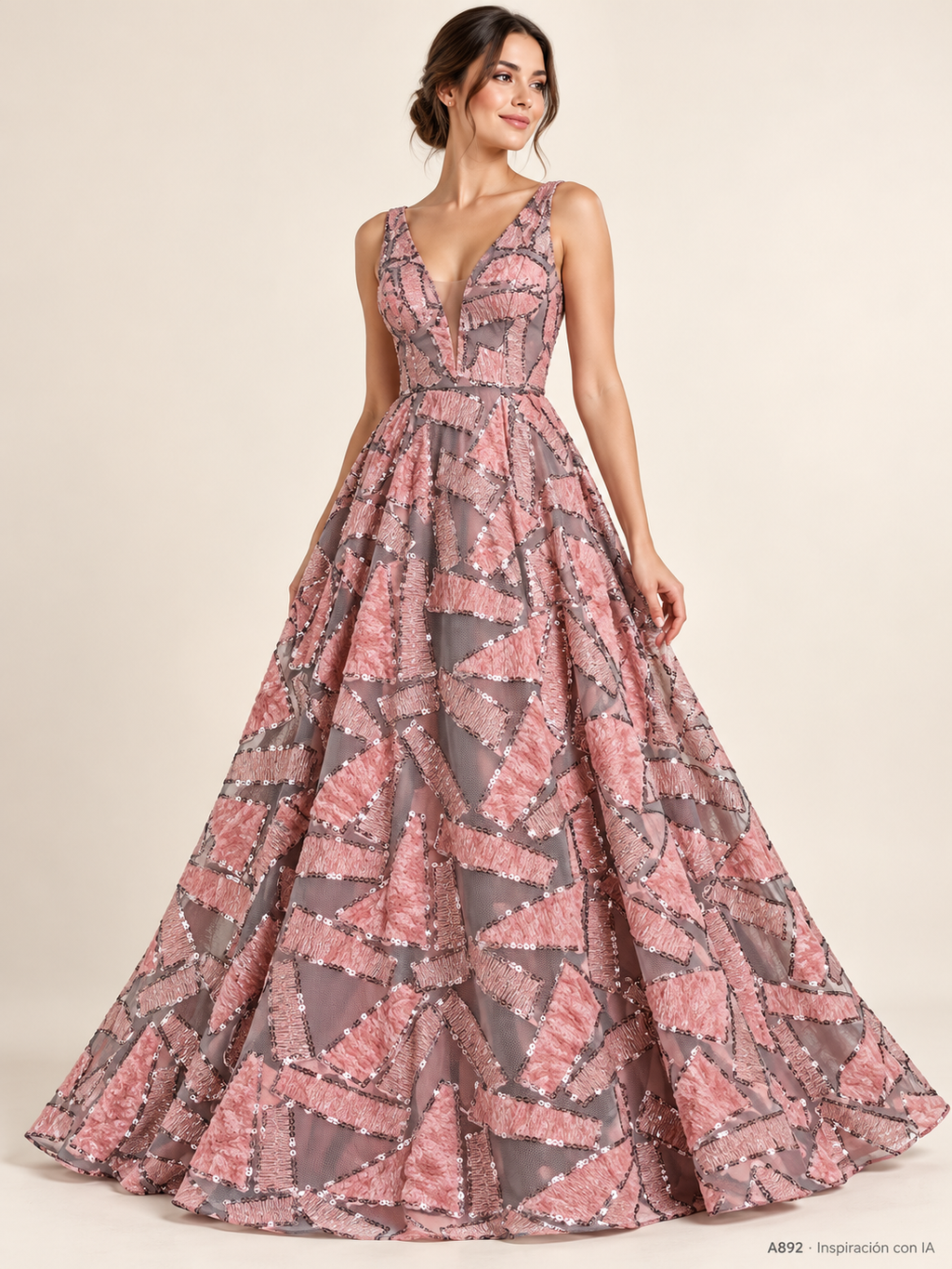 Tul bordado color blush A892 — Palacio Glamour