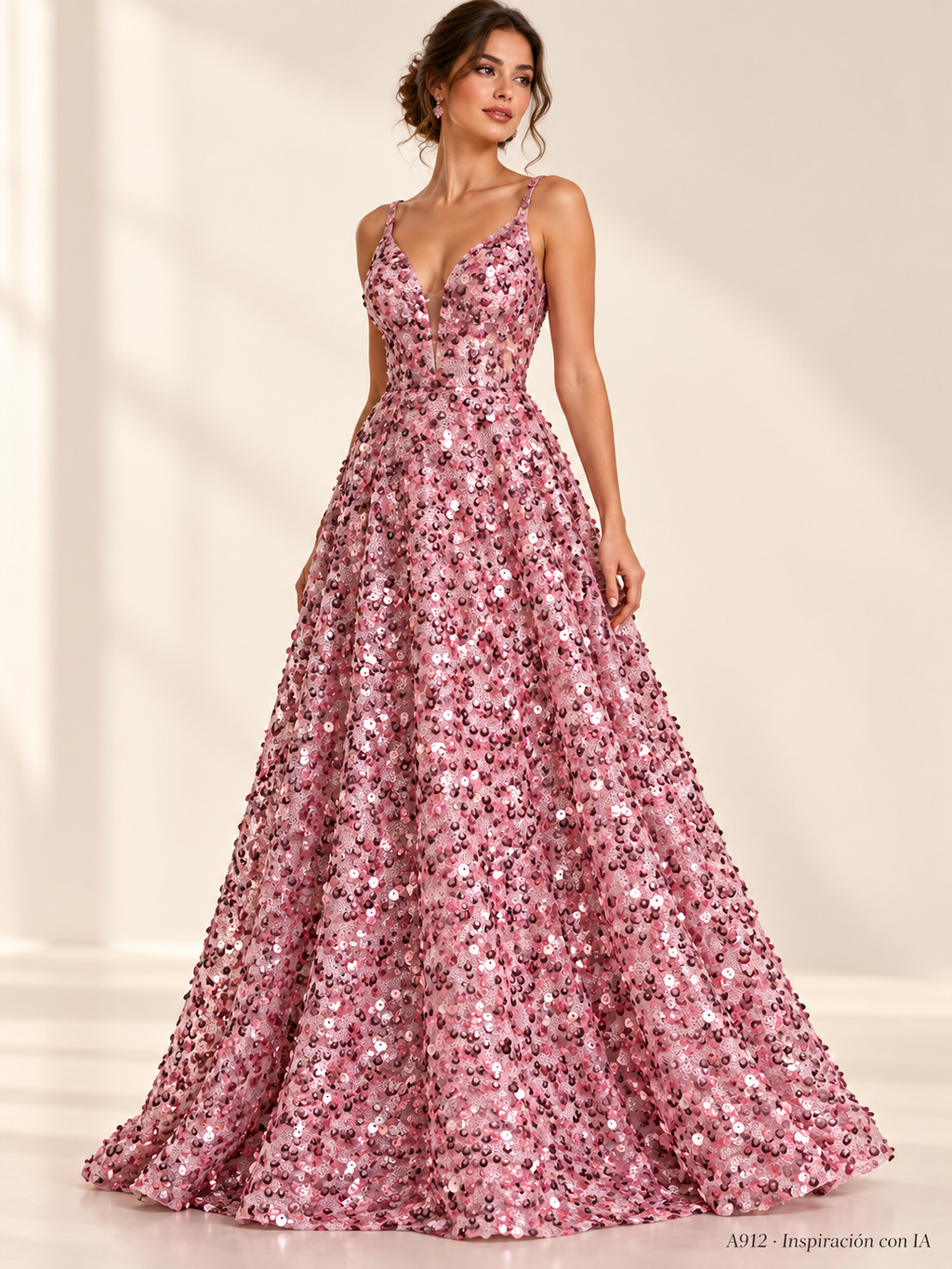 Tul bordado color rosa A912, para vestidos de noche de boda y de XV años — Palacio Glamour