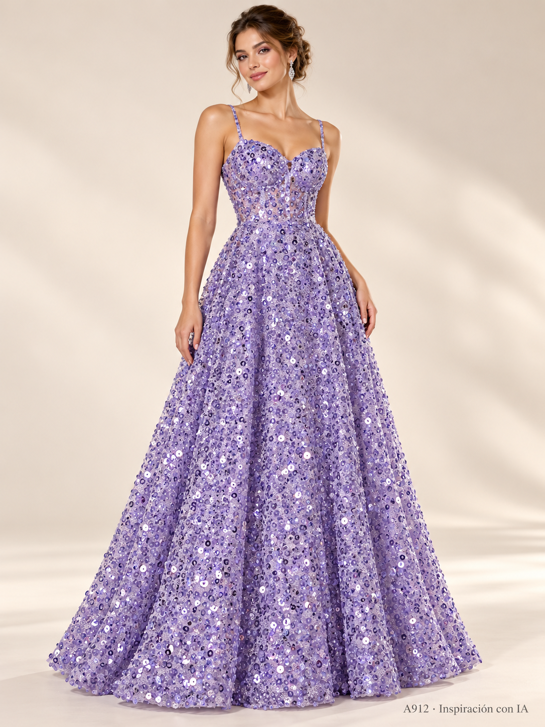 Tul bordado Con Lentejuela Color Lila Claro A912 — Palacio Glamour