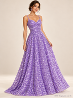 Tul bordado Lentejuelas En Líneas Color Lila Claro A913 — Palacio Glamour