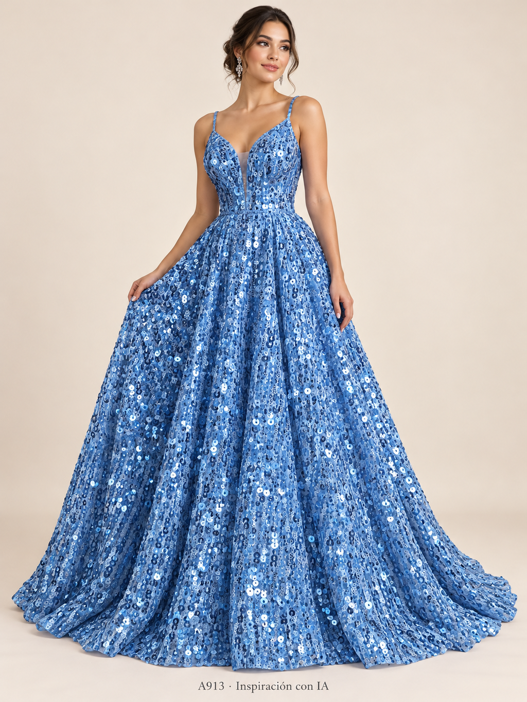Tul bordado color cielo A913 — Palacio Glamour