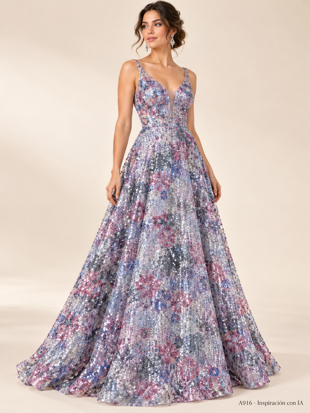 Tul bordado color rosa gris A916, para vestidos de noche de boda y de XV años — Palacio Glamour