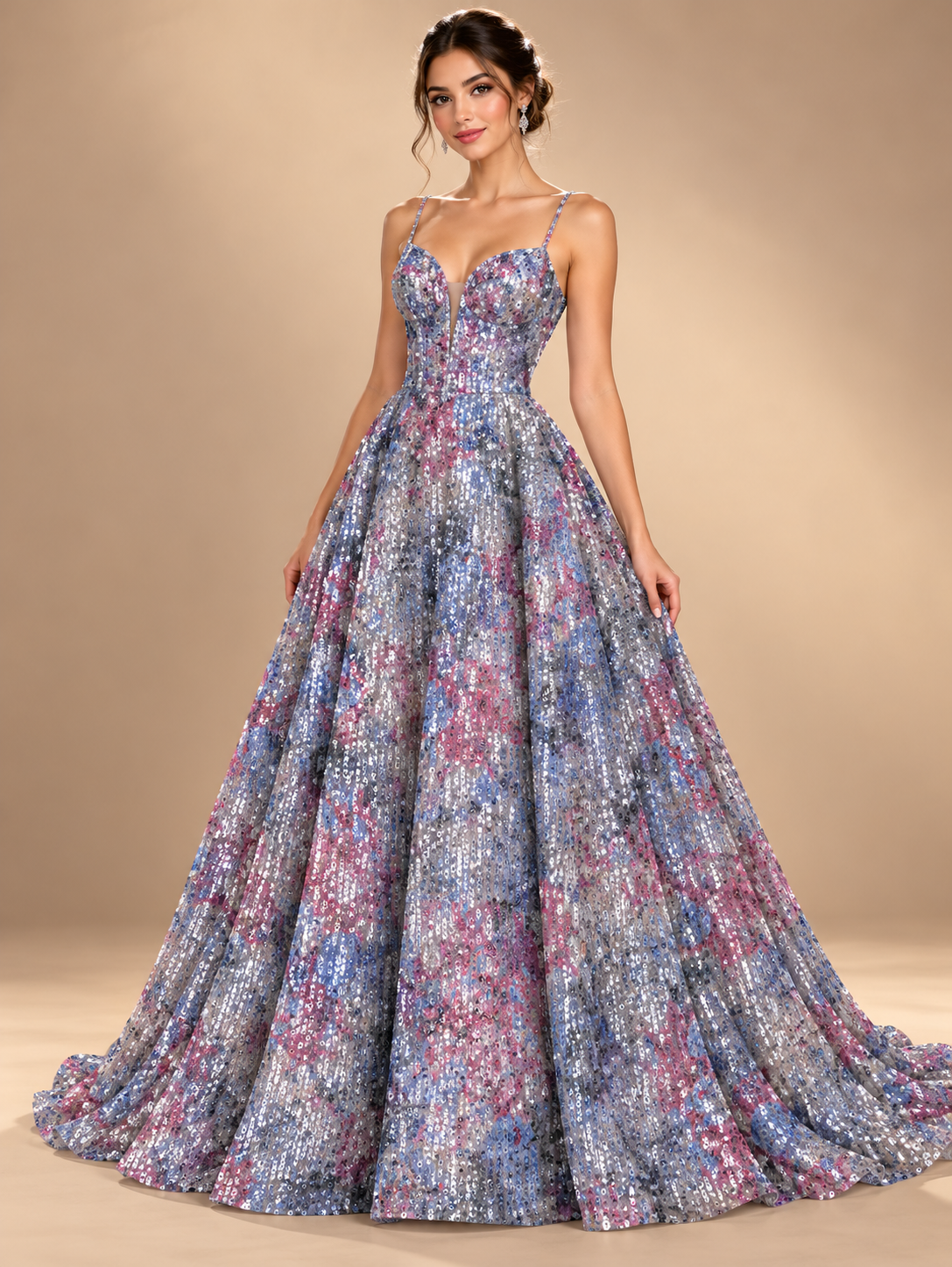 Tul bordado color rosa gris A916 — Palacio Glamour