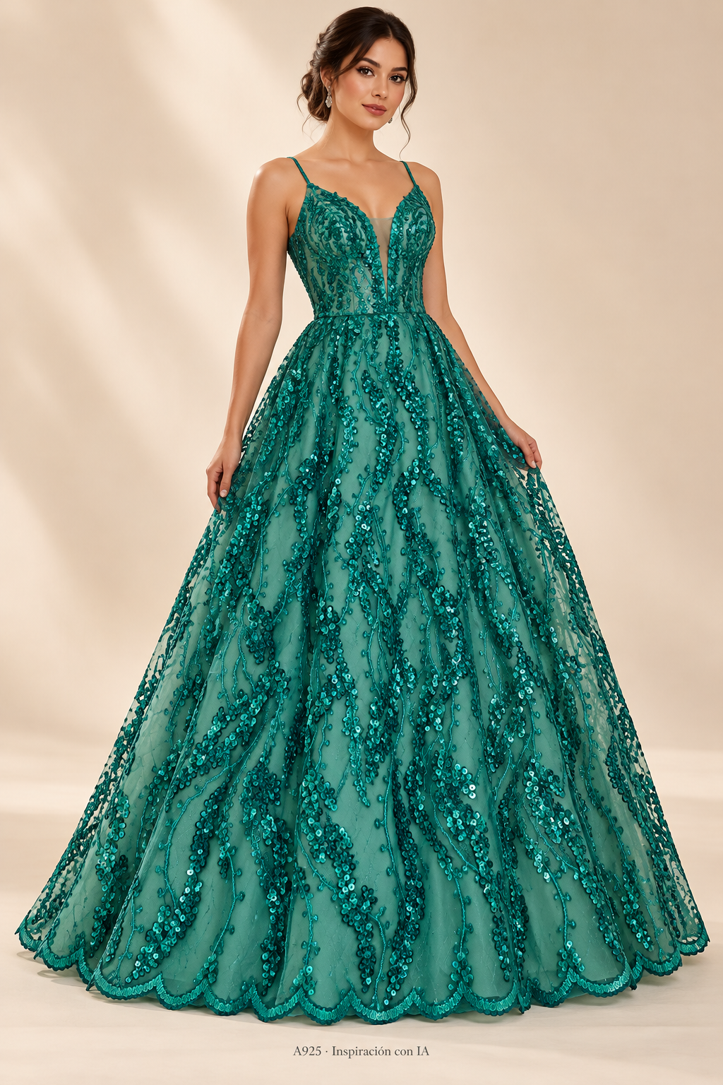Tul bordado color jade A925 — Palacio Glamour