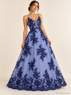Tul bordado Floral con Orilla Ondulada Color Azul Marino A926 — Palacio Glamour