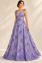 Tul bordado Con flores 3d y Perlas Color Lila Claro A928 — Palacio Glamour