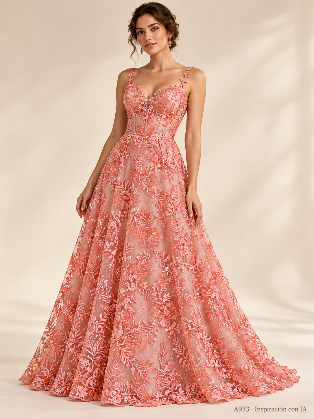 Tul bordado color rosa melon A933 — Palacio Glamour