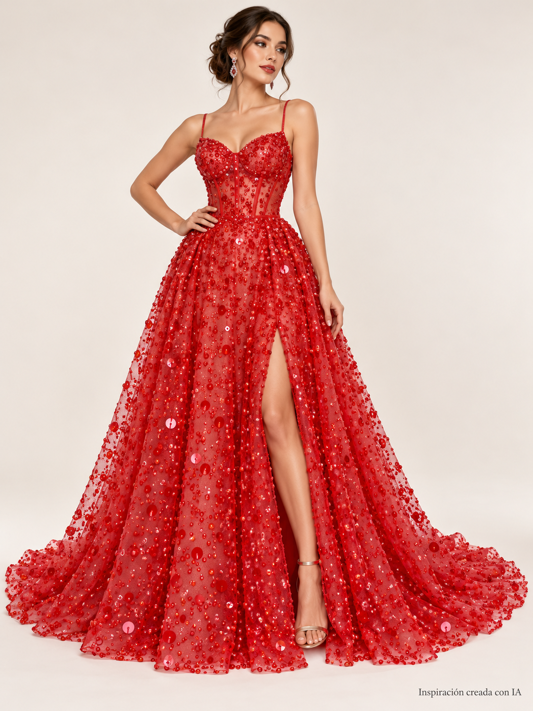 Tul bordado color rojo A940 — Palacio Glamour