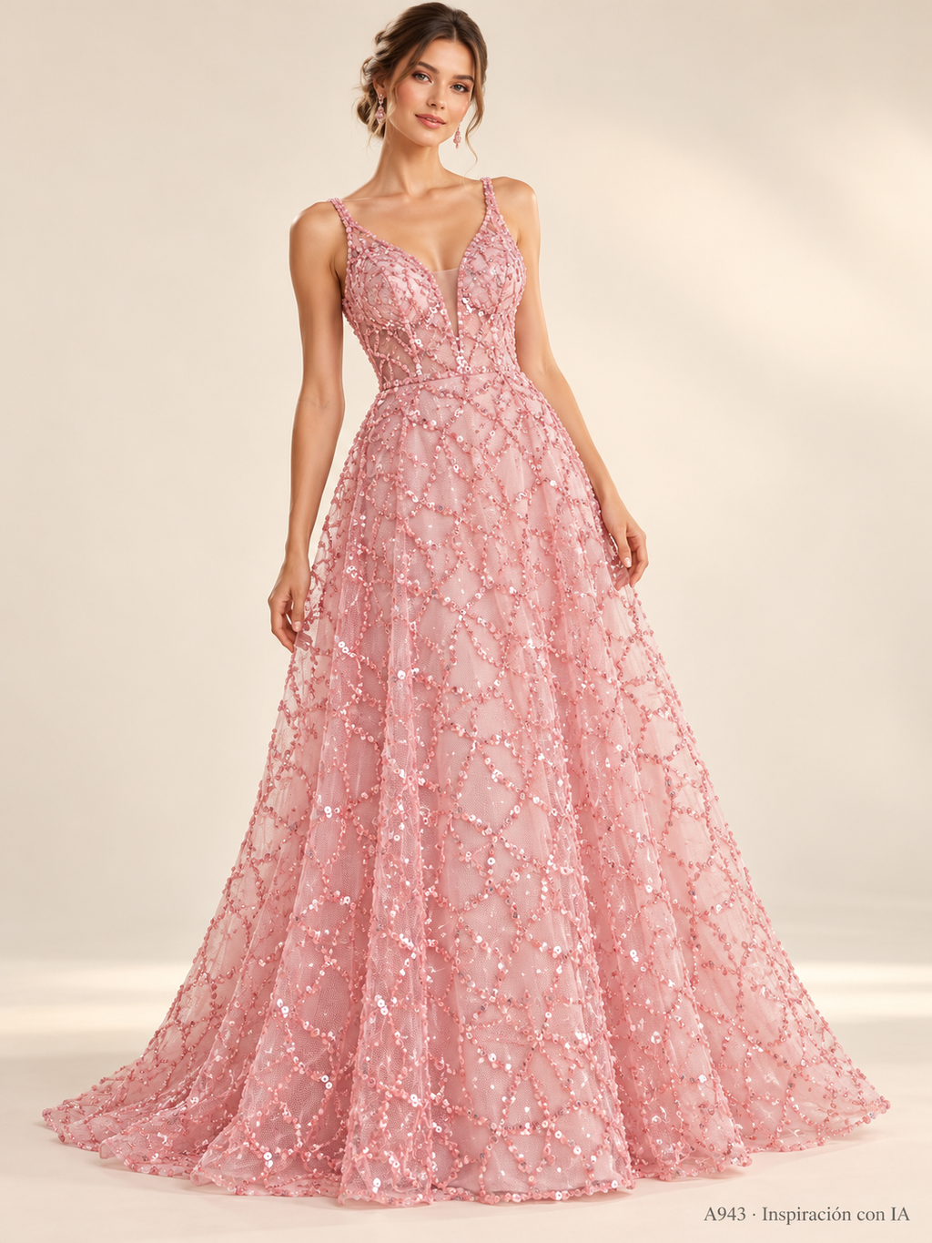 Tul bordado color Rosa claro A943 para vestidos de noche de boda y de XV años — Palacio Glamour