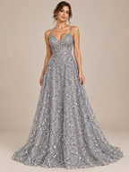 Tul bordado color gris A943 — Palacio Glamour