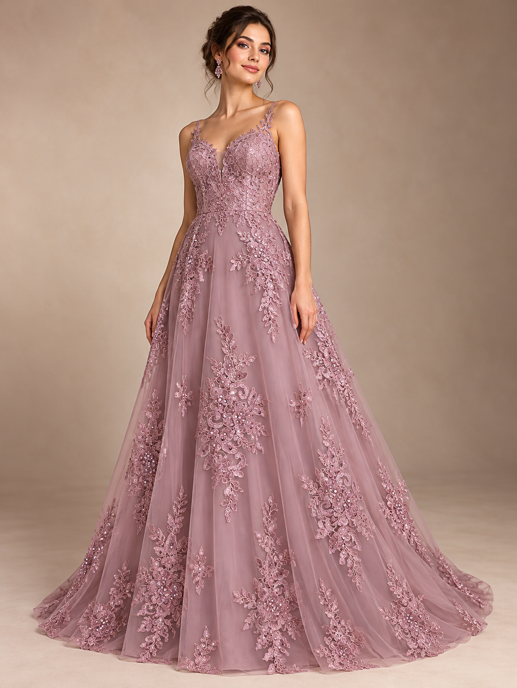 tul bordado color palo de Rosa A948 — Palacio Glamour