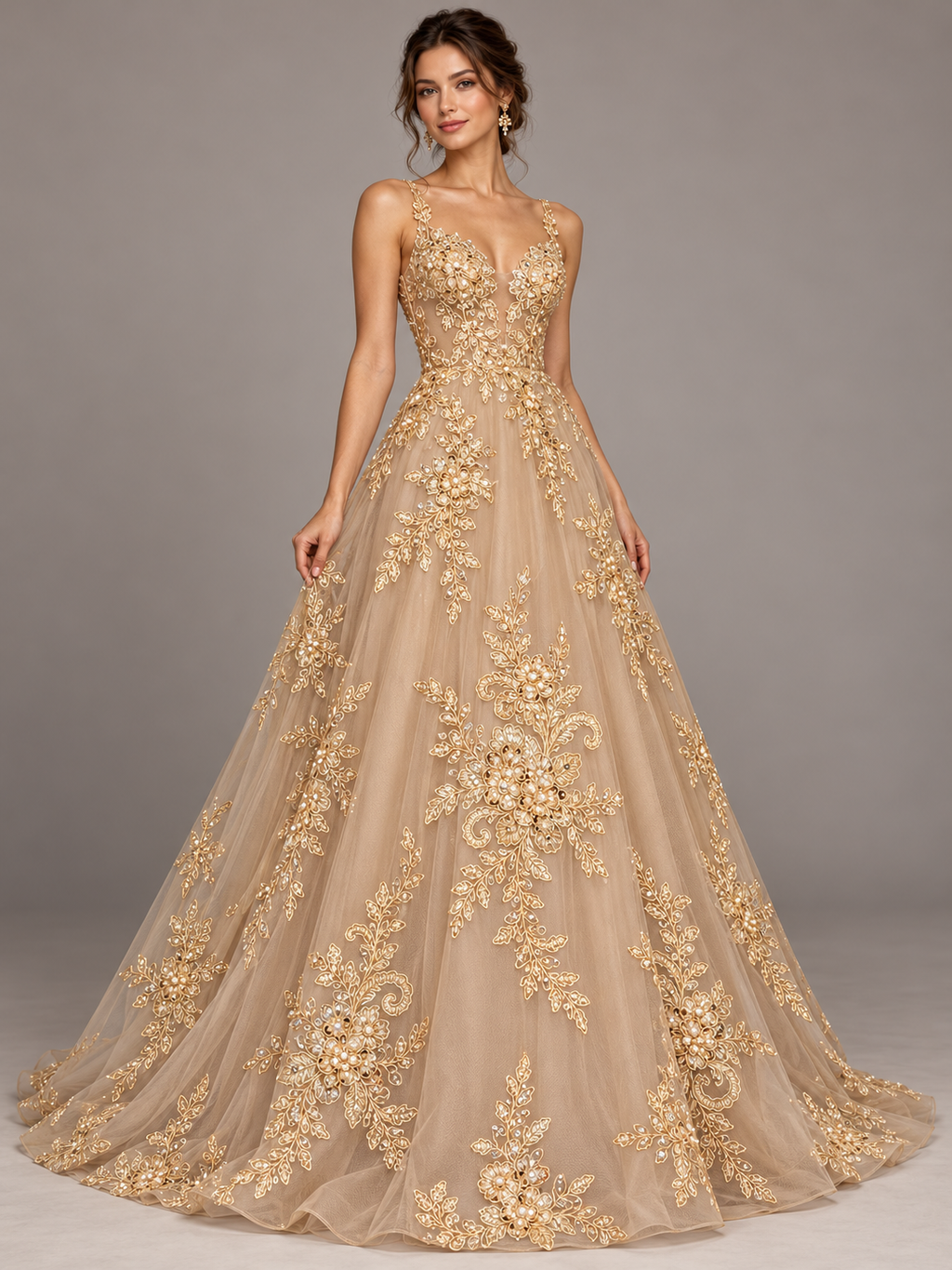 Tul bordado color oro A948 — Palacio Glamour