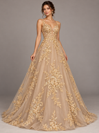 Tul bordado color oro A948 — Palacio Glamour