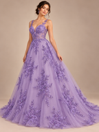 Tul bordado color lila A948 — Palacio Glamour