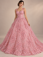 Tul bordado color rosa A948 — Palacio Glamour