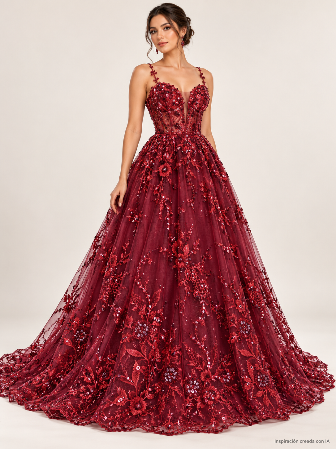 Tul bordado color vino A950 — Palacio Glamour