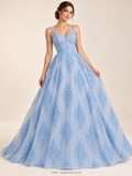 Tul bordado color cielo A954 — Palacio Glamour