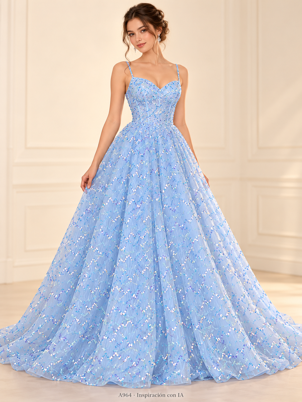 Tul bordado color cielo A964 — Palacio Glamour