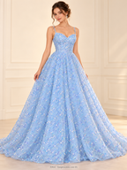 Tul bordado color cielo A964 — Palacio Glamour