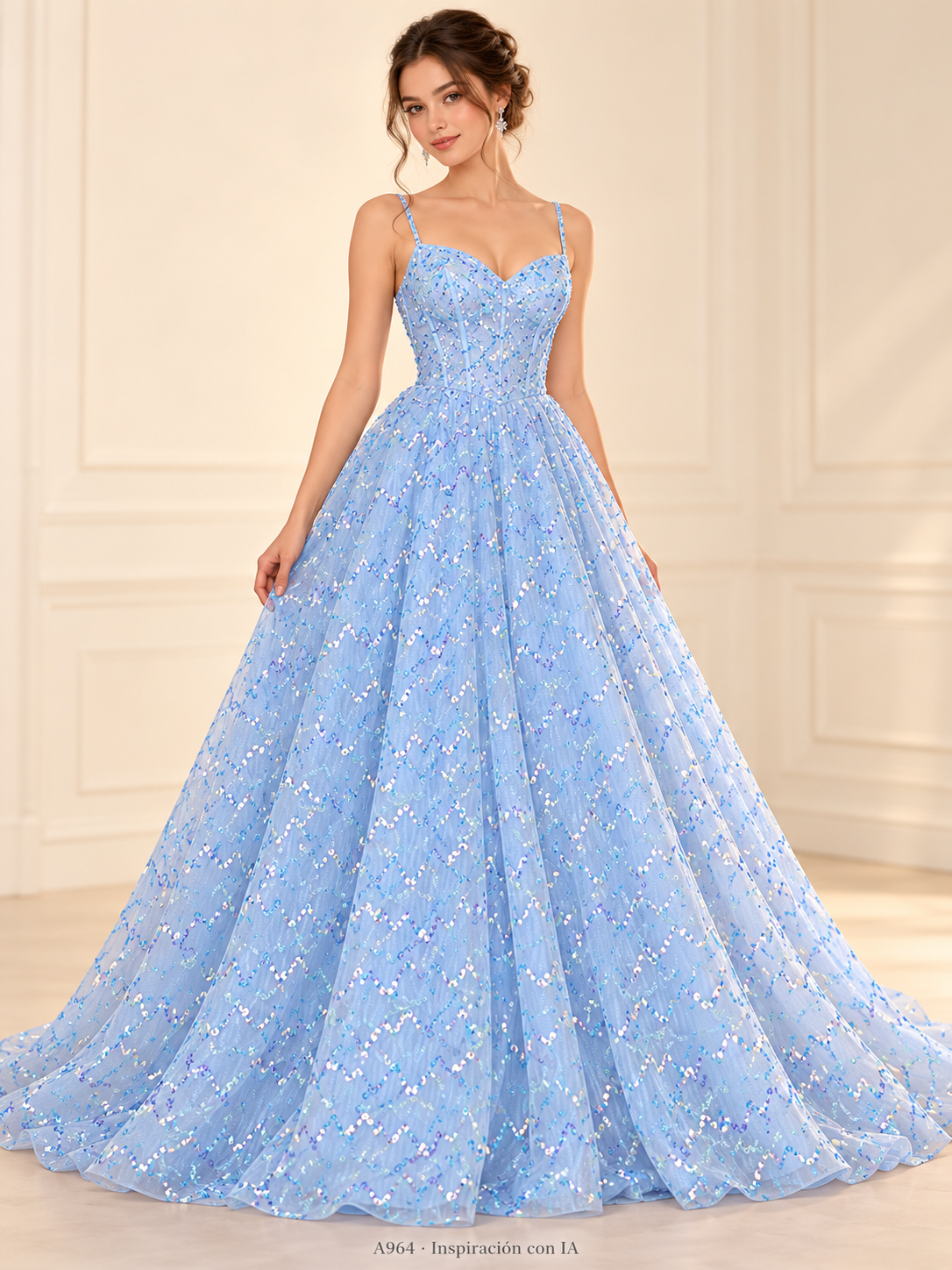 Tul bordado color cielo A964 — Palacio Glamour