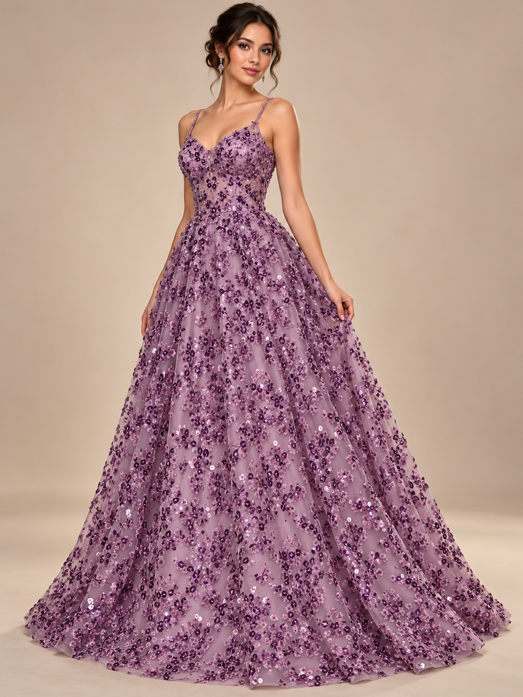 Tul bordado color mauve A971 — Palacio Glamour