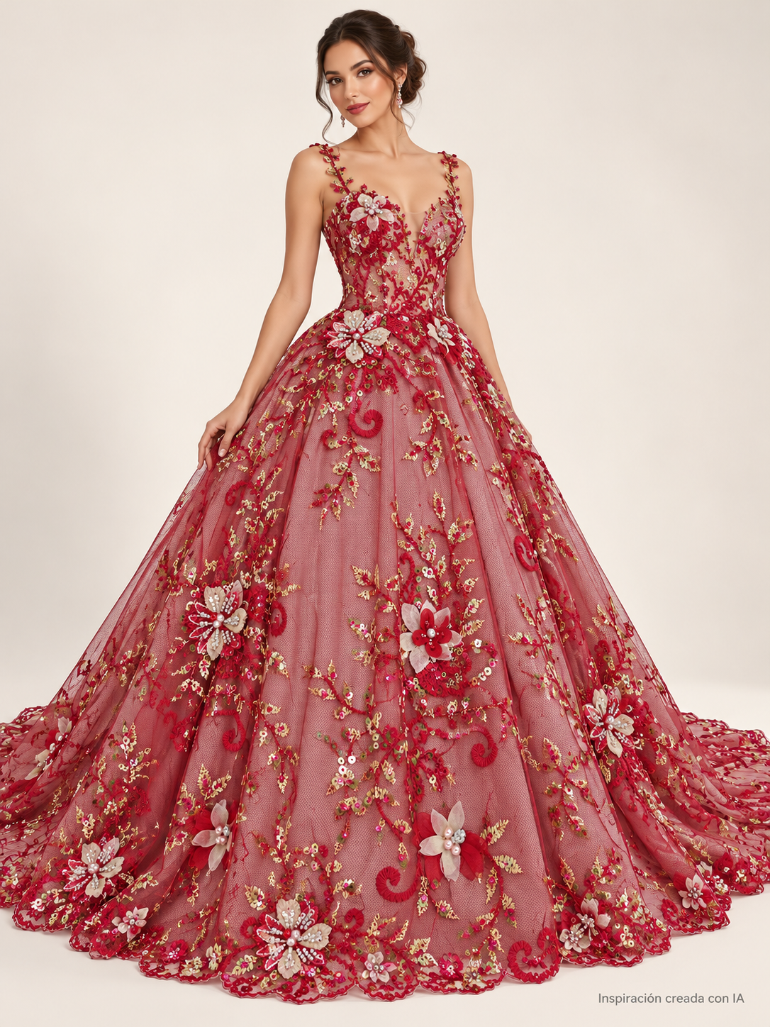 Tul bordado color vino A974 — Palacio Glamour
