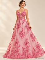Tul bordado colo rosa coral A977 — Palacio Glamour