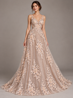 Tul bordado color nude A980 — Palacio Glamour