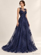 Tul bordado color Azul marino A982 — Palacio Glamour