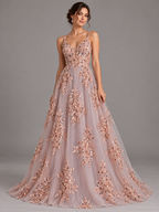 Tul bordado color rosa oro A982 — Palacio Glamour