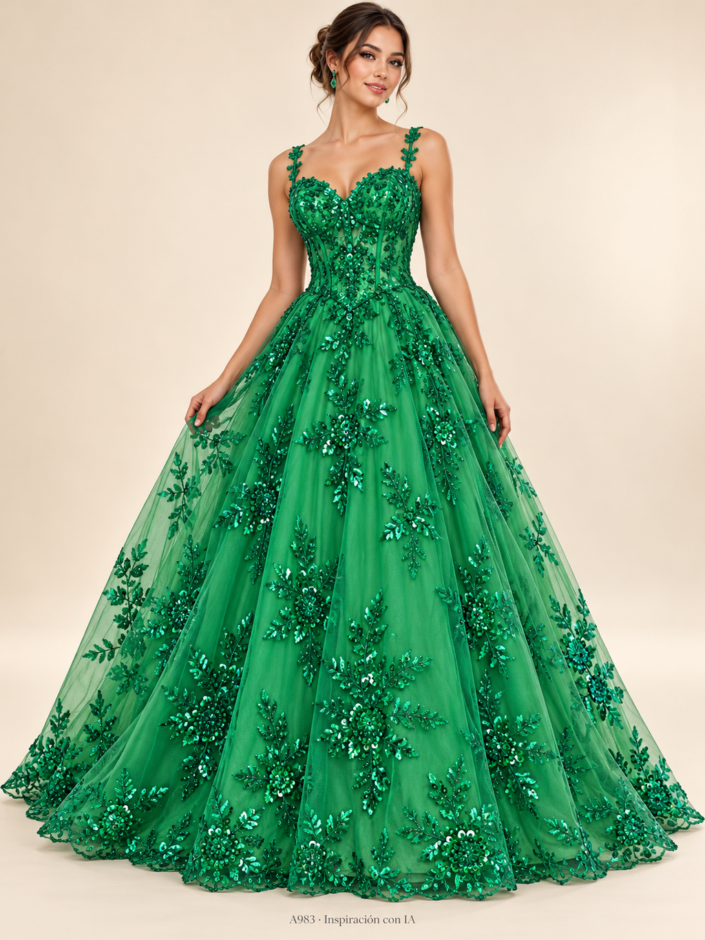 Tul bordado color esmeralda A983 — Palacio Glamour