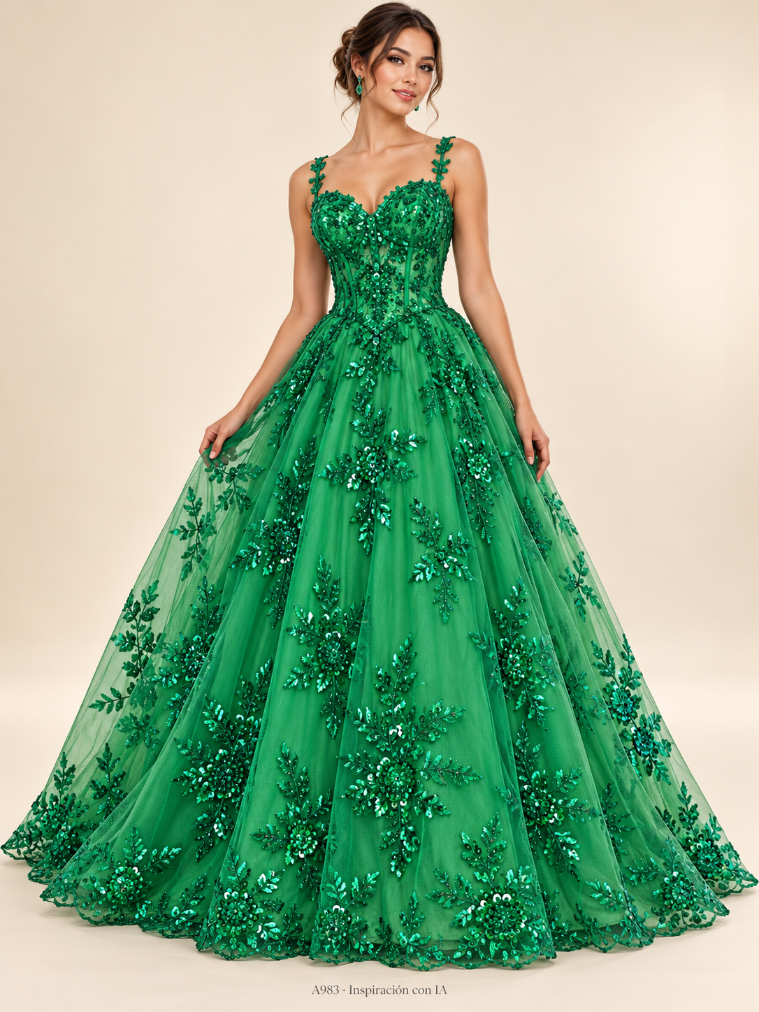 Tul bordado color esmeralda A983 — Palacio Glamour