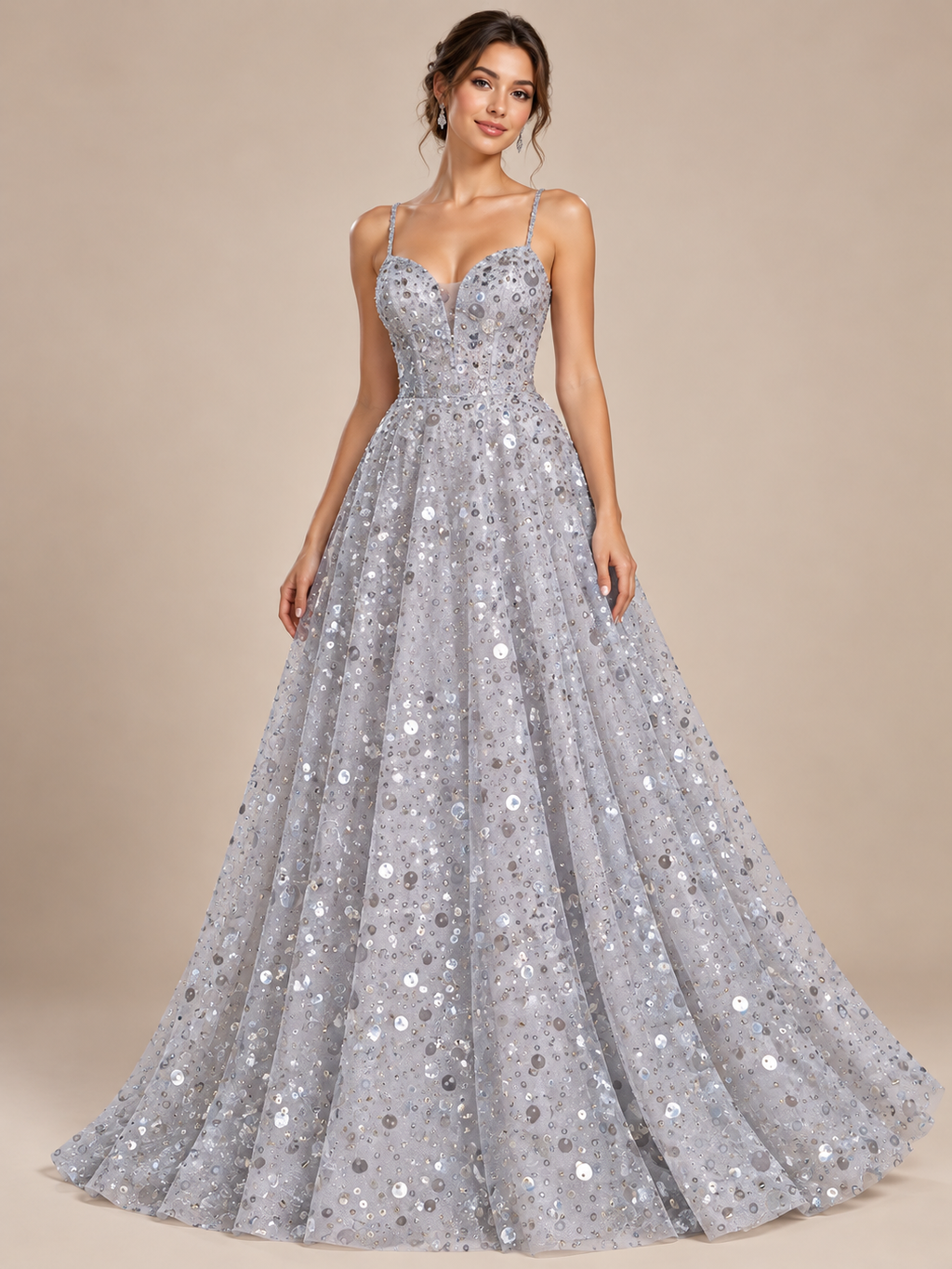 Tul bordado color plata A985 — Palacio Glamour