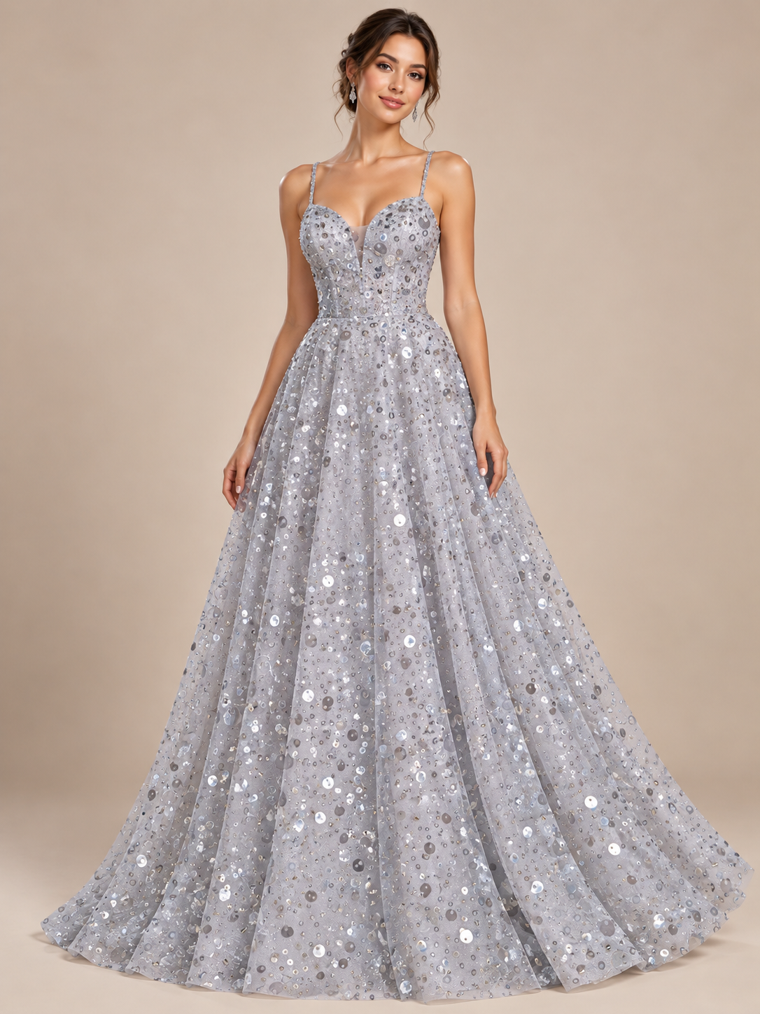 Tul bordado color plata A985 — Palacio Glamour