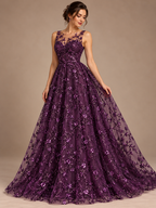 Tul bordado color morado A986 — Palacio Glamour