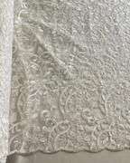 Tul Bordado Con Diseño Floral Con Lentejuela Color Blanco -HH193 — Palacio Glamour