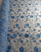 Tul Bordado Con Flores 3d, Lentejuela, Canutillo, Perlas, Chaquira Color Plumbago -HH191 — Palacio Glamour
