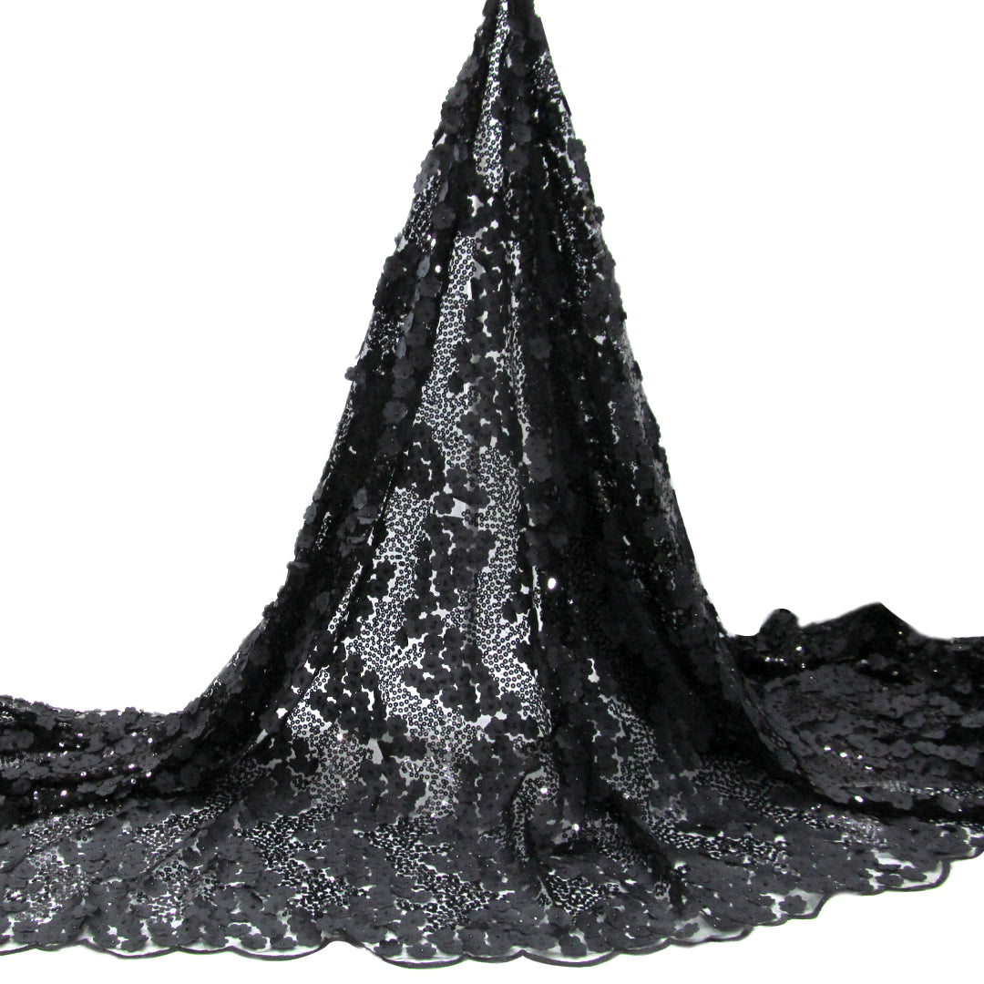 Tul bordado FR564 negro con lentejuelas para vestidos de gala y fiesta — Palacio Glamour