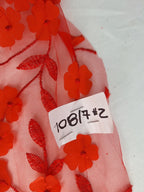 Tul bordado floral con flores 3D color Rojo - FR817 para vestidos de noche, boda y XV años — Palacio Glamour