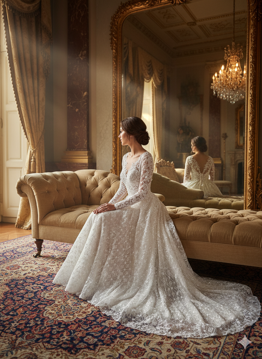 Tul bordado color blanco A862 — Palacio Glamour
