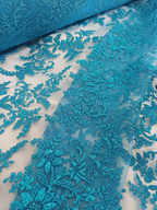 Tul Bordado Con Estampado en Glitter Diseño Floral Color Plumbago- HH240 — Palacio Glamour
