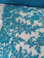 Tul Bordado Con Estampado en Glitter Diseño Floral Color Plumbago- HH240 — Palacio Glamour