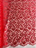 Tul Bordado Diseño Con Grecas Rojo- HH174 — Palacio Glamour