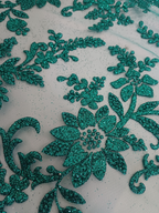 Tul Bordado Con Estampado en Glitter Diseño Floral Color Esmeralda- HH240 — Palacio Glamour