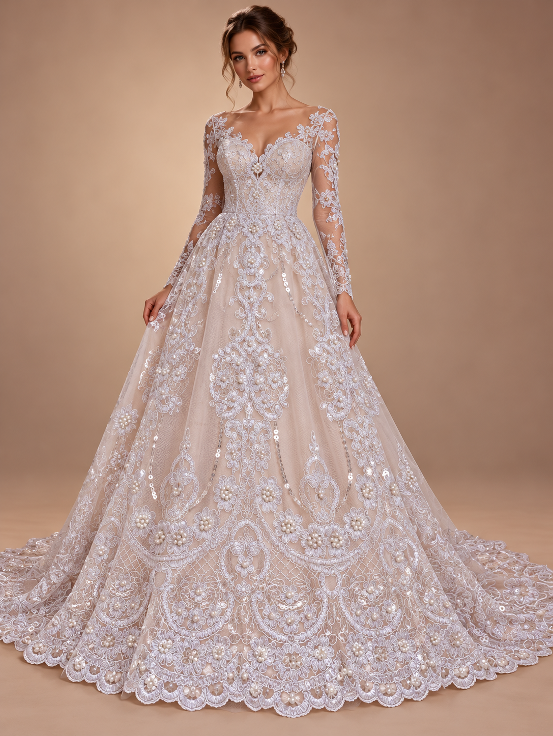 Tul bordado color blanco H018 — Palacio Glamour