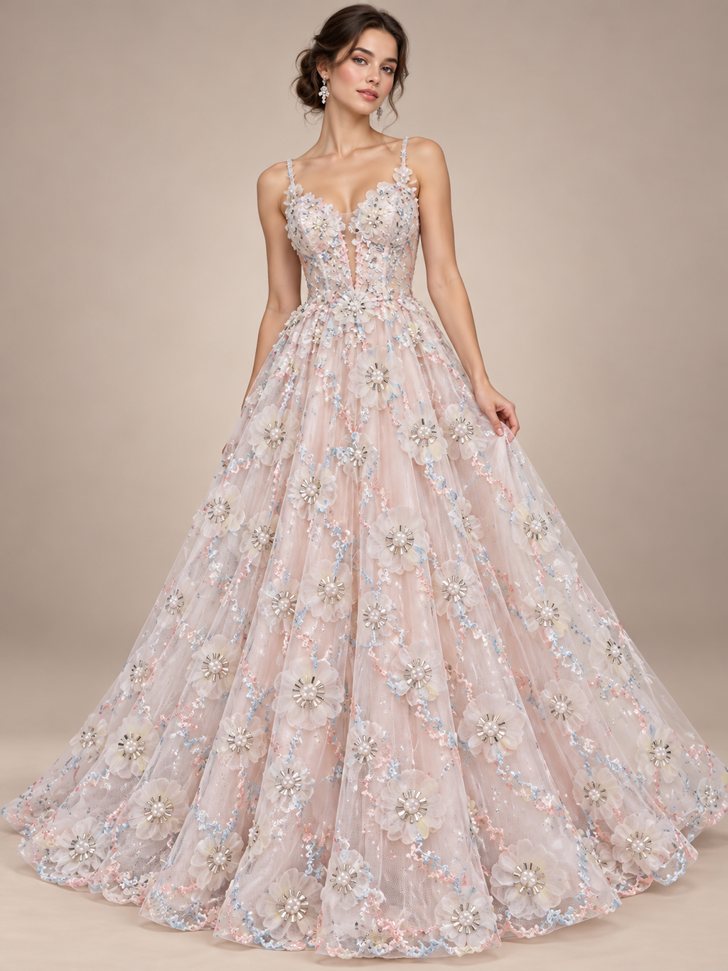 Tul bordado color rosa H029 — Palacio Glamour
