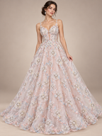 Tul bordado color rosa H029 — Palacio Glamour