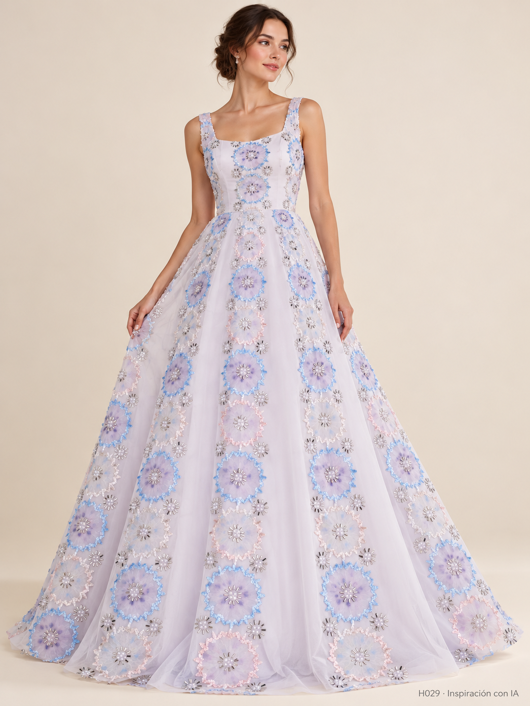 Tul bordado color azul H029 — Palacio Glamour